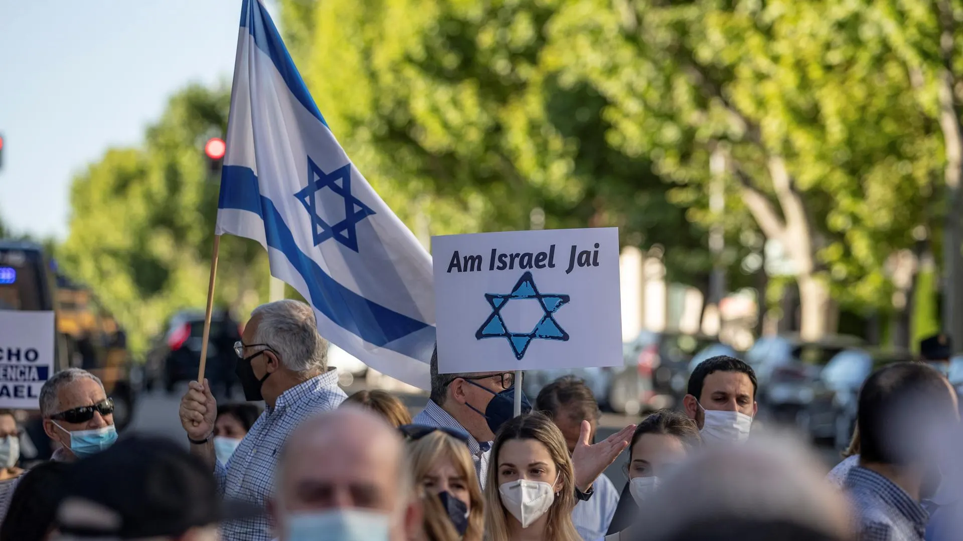 Un manifestaci&oacute;n en apoyo a Israel frente a la Embajada israel&iacute; en Madrid en 2021