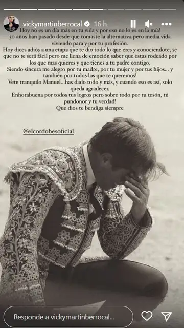 La carta de Vicky Martín Berrocal a Manuel Díaz El Cordobés La carta de Vicky Martín Berrocal a Manuel Díaz El Cordobés