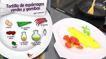 Ingredientes Tortilla de espárragos verdes y gambas