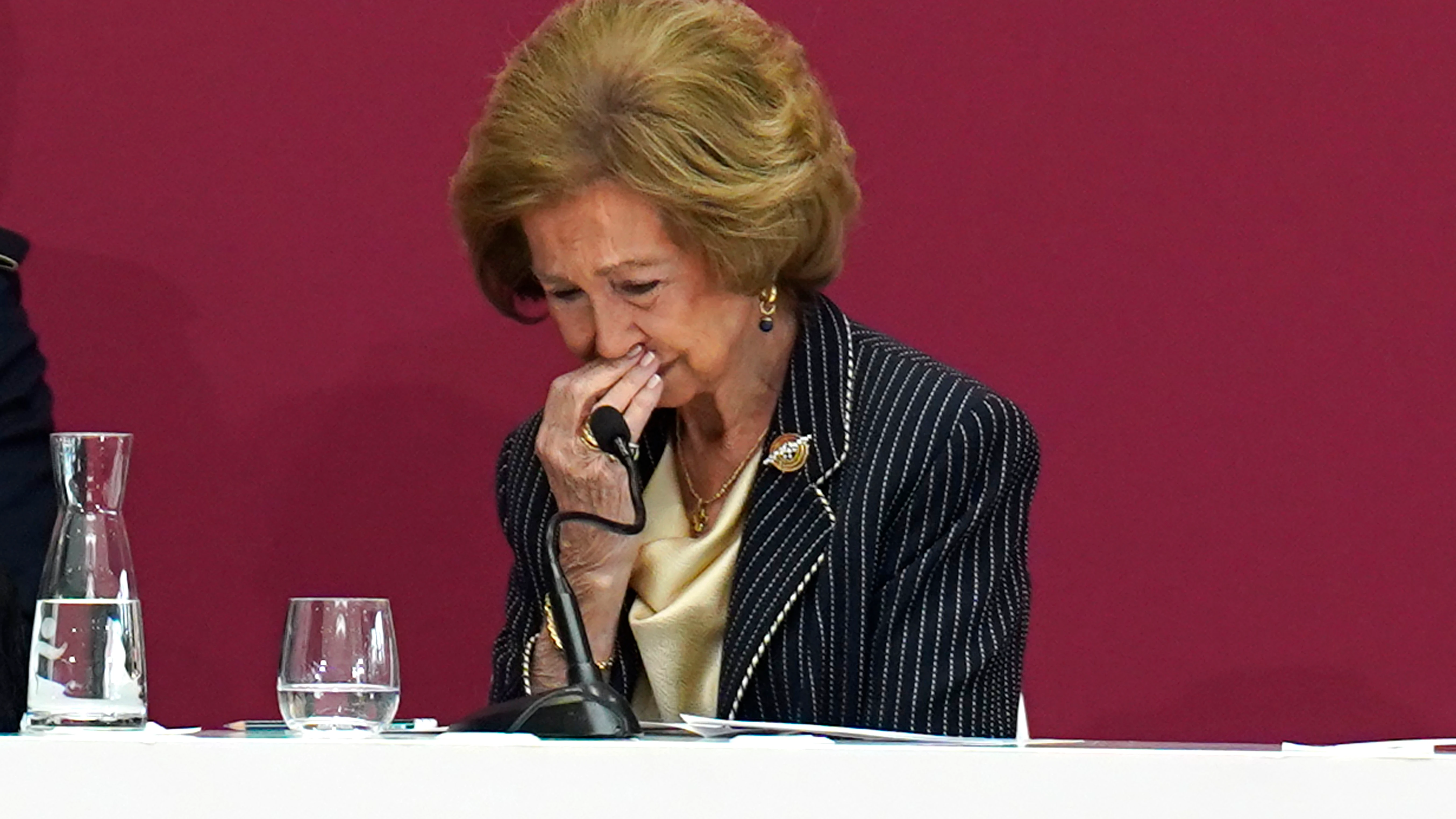 Imagen de Doña Sofía, emocionada este viernes en la Universidad Camilo José Cela. Imagen de Doña Sofía, emocionada este viernes en la Universidad Camilo José Cela.