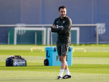 Xavi Hernández, en el entrenamiento del Barcelona de este viernes
