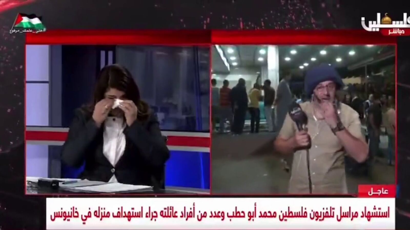 Una bomba mata a un periodista palestino y a su familia y sus compañeros se derrumban en directo