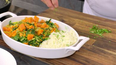 Receta de curry de calabaza y espinacas con arroz, de Arguiñano: 