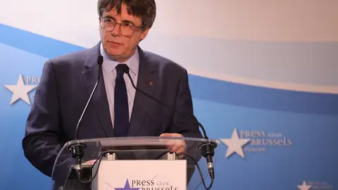 Carles Puigdemont en una conferencia en Bruselas