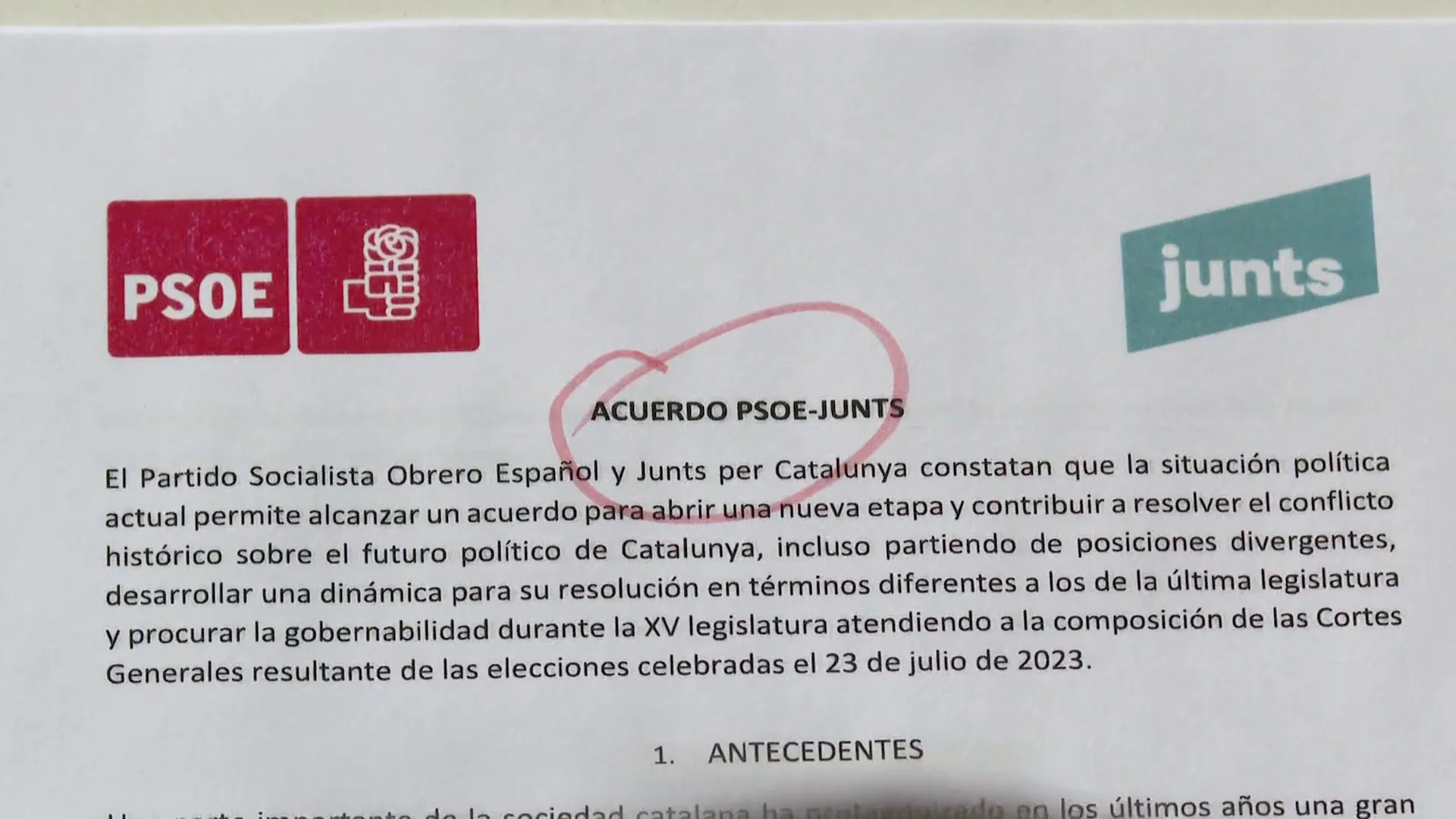 Acuerdo entre PSOE y Junts