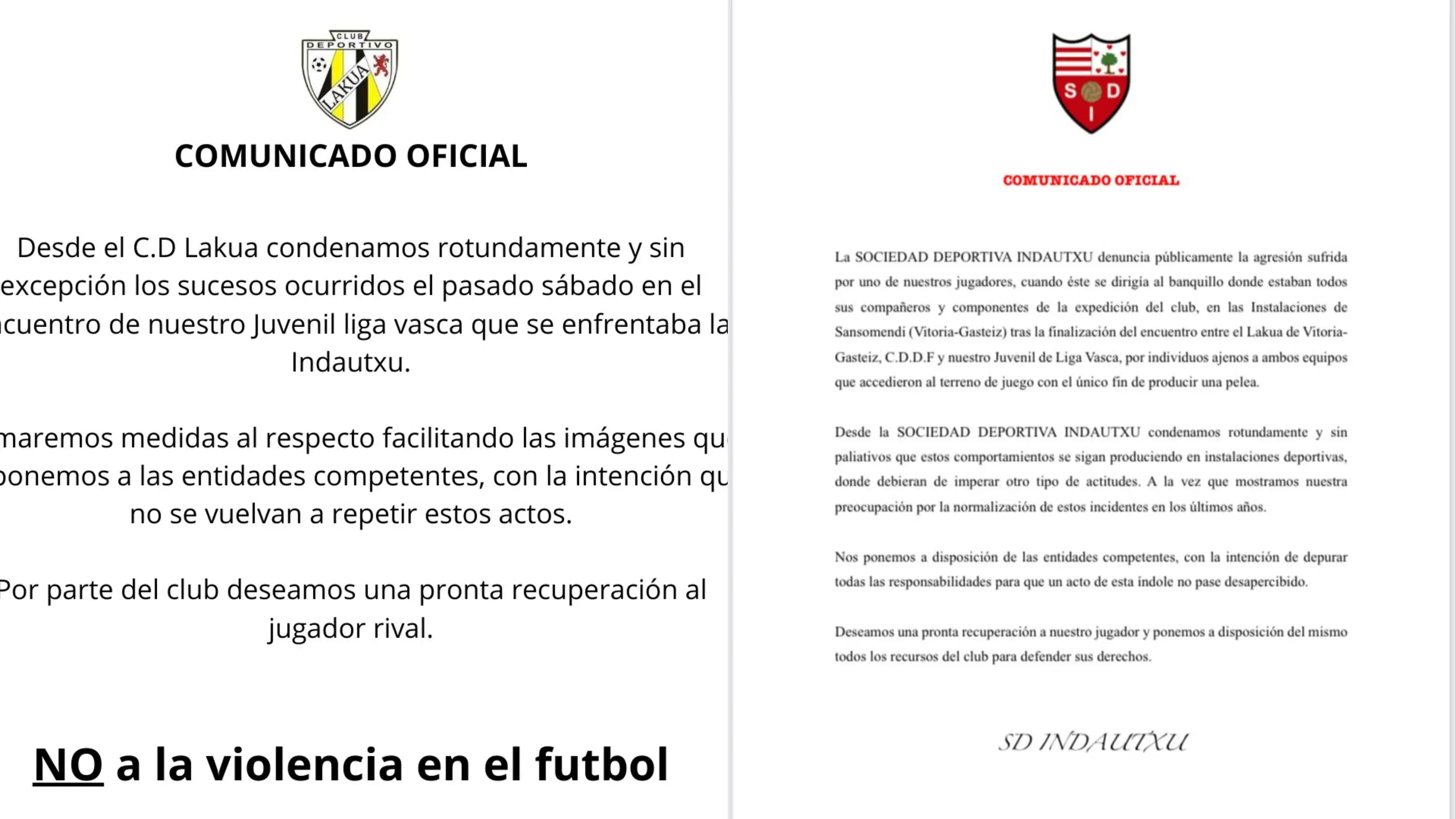 Comunicado de los dos clubes condenando lo sucedido