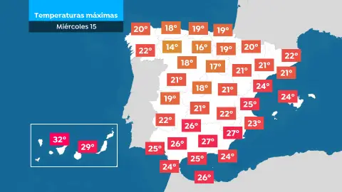 Temperaturas para este miércoles Temperaturas para este miércoles