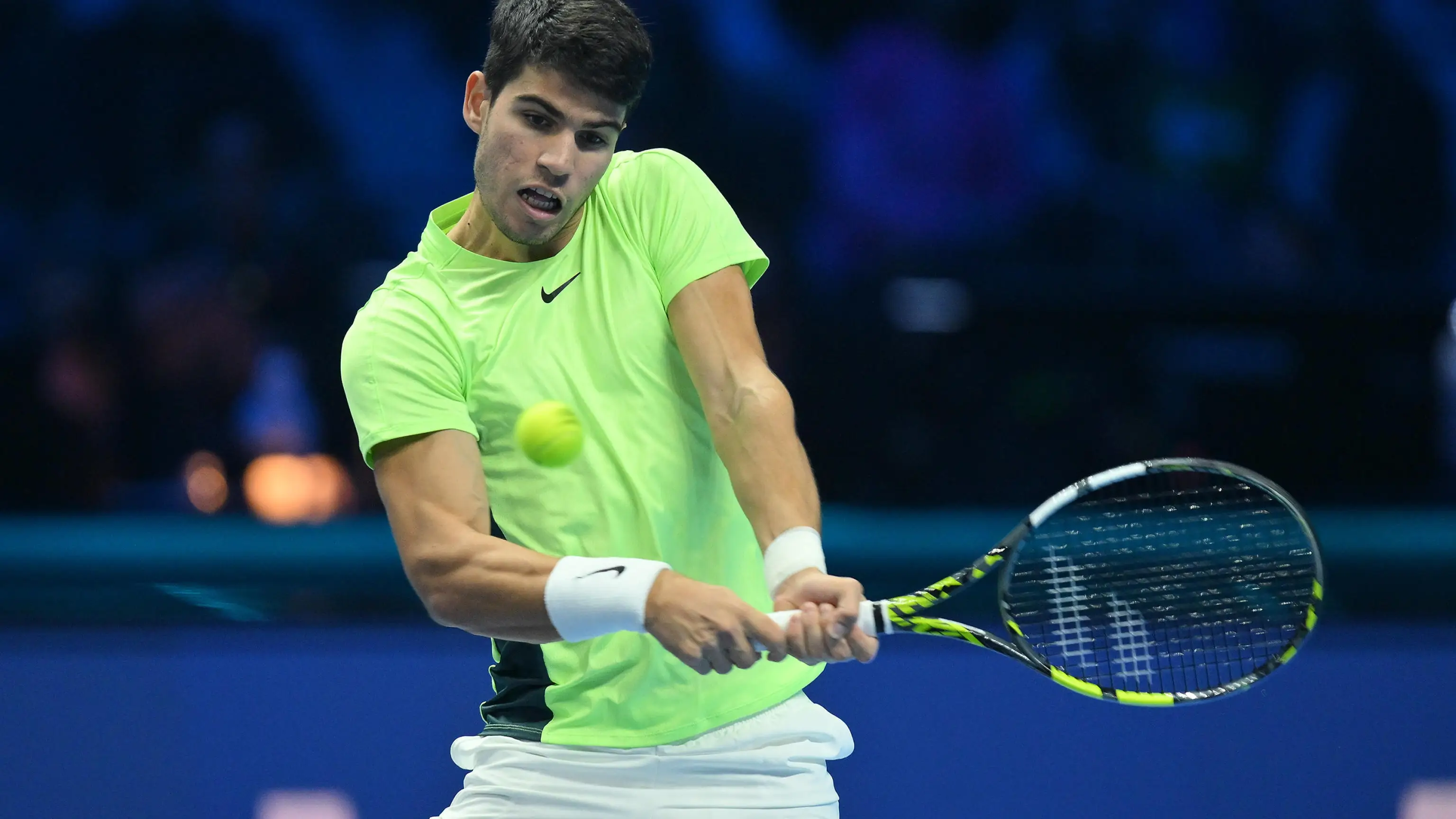 Carlos Alcaraz en el segundo partido de las ATP Finals ante Andrey Rublev Carlos Alcaraz en el segundo partido de las ATP Finals ante Andrey Rublev