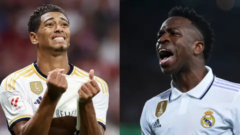 Jude Bellingham y Vinicius Jr en fotos de archivo Jude Bellingham y Vinicius Jr en fotos de archivo