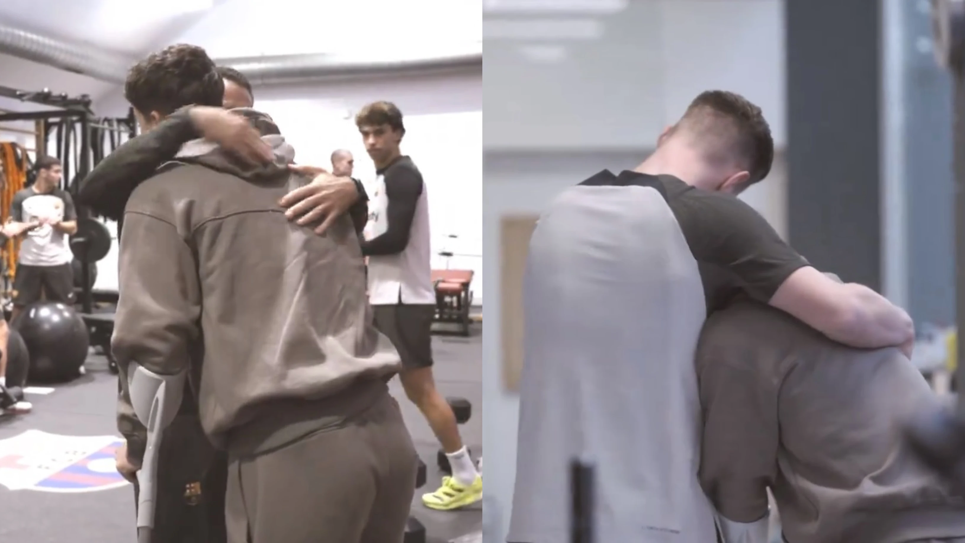 Gavi se abraza con sus compañeros en la ciudad deportiva Gavi se abraza con sus compañeros en la ciudad deportiva