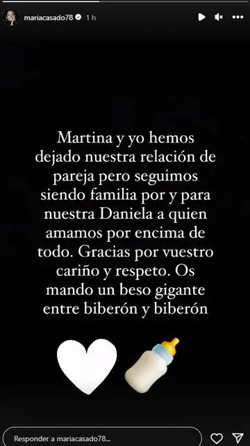 María Casado anuncia su ruptura con Martina diRosso María Casado anuncia su ruptura con Martina diRosso