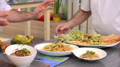 Receta de menestra de verduras en tempura con babaganush, de Joseba Arguiñano