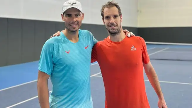 Rafa Nadal y Richard Gasquet entrenan en la Academia del balear de cara al año 2024 Rafa Nadal y Richard Gasquet entrenan en la Academia del balear de cara al año 2024