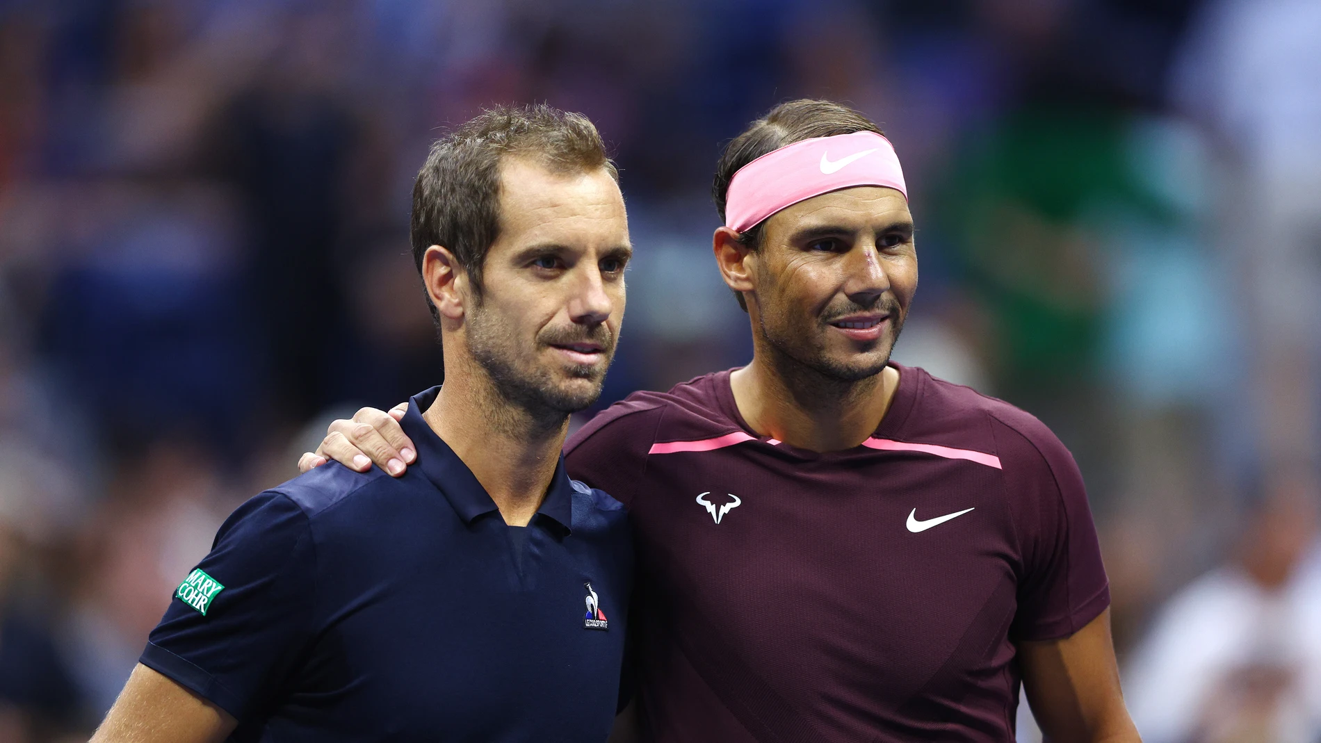 Richard Gasquet y Rafa Nadal en un partido del US Open 2022