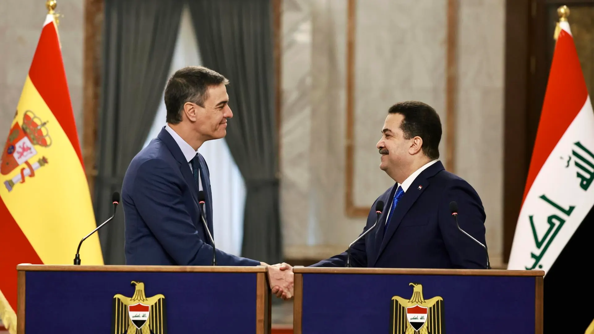 Pedro Sánchez y el primer ministro iraquí, Mohammed Shia al-Sudani Pedro Sánchez y el primer ministro iraquí, Mohammed Shia al-Sudani
