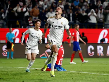Joselu celebra el cuarto gol del Real Madrid en la prórroga en Riad Joselu celebra el cuarto gol del Real Madrid en la prórroga en Riad