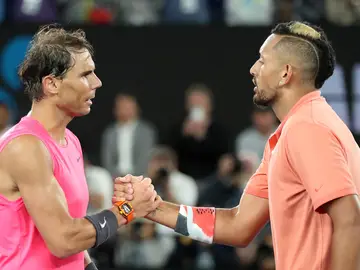 Rafa Nadal y Nick Kyrgios en un partido del Open de Australia 2020 Rafa Nadal y Nick Kyrgios en un partido del Open de Australia 2020