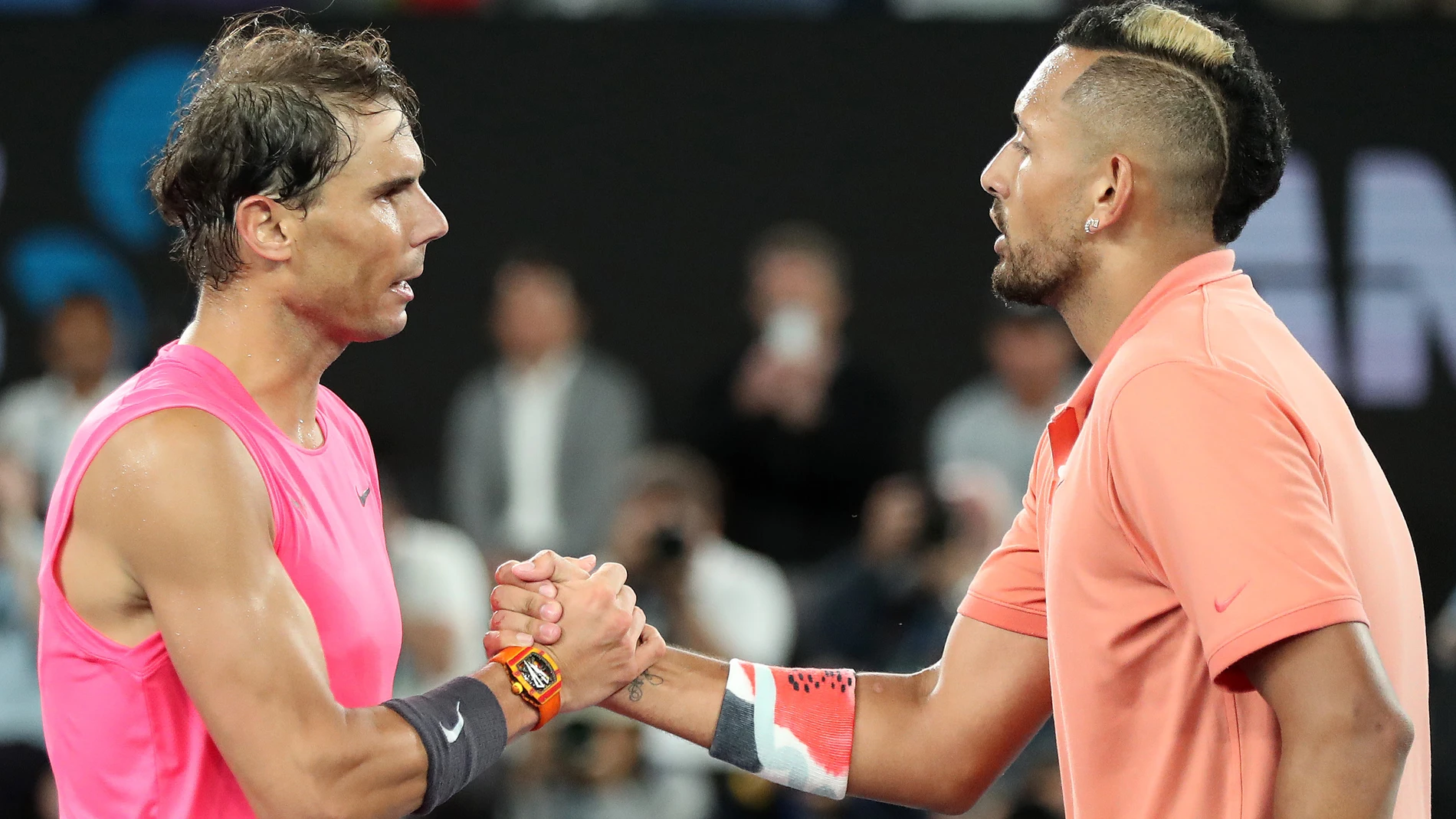Rafa Nadal y Nick Kyrgios en un partido del Open de Australia 2020