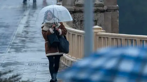 Mujer se protege de la lluvia Mujer se protege de la lluvia