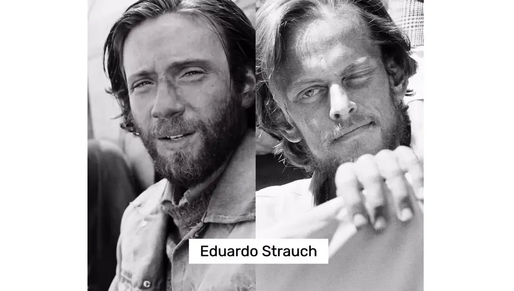 Eduardo Strauch en la vida real y el personaje en La sociedad de la nieve