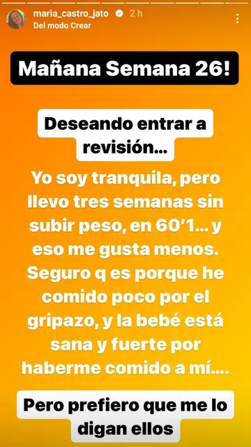 María Castro habla del último revés de su embarazo María Castro habla del último revés de su embarazo