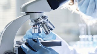 Cient&iacute;fico mirando por un microscopio
