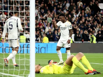 Vinicius y Bellingham celebran el segundo tanto del inglés ante el Girona Vinicius y Bellingham celebran el segundo tanto del inglés ante el Girona