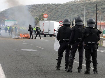 La policía carga contra los agricultores que han cortado la Autovía A92 a la altura de Huetor Tájar, Granada