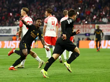 Brahim y Vinícius celebran el gol ante el Leipzig Brahim y Vinícius celebran el gol ante el Leipzig