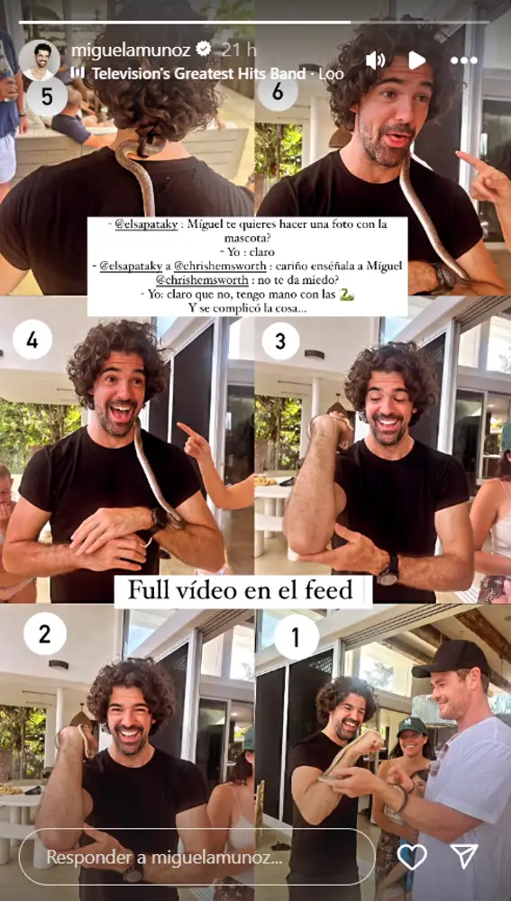 Miguel Ángel Muñoz junto a Chris Hemsworth en su Instagram Stories