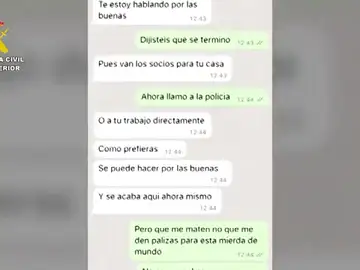 Una de la conversación por WhatsApp con las amenazas de la banda Una de la conversación por WhatsApp con las amenazas de la banda