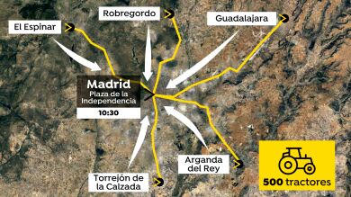 Mapa: cortes, incidencias y carreteras afectadas en Madrid por la huelga de agricultores