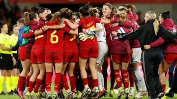 Las jugadoras de la Selección Española celebran su victoria ante Países Bajos