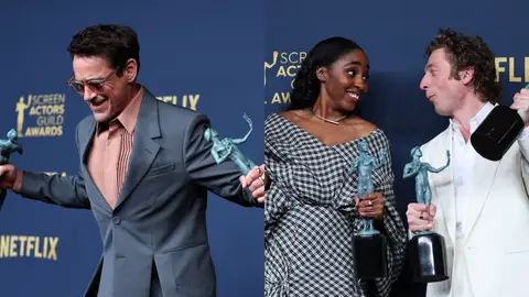 Montaje de Robert Downey Jr. con Ayo Edebiri y Jeremy Allen White en los SAG Awards Montaje de Robert Downey Jr. con Ayo Edebiri y Jeremy Allen White en los SAG Awards