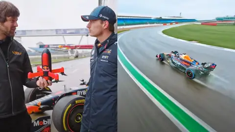 El Rocket Drone contra el RB20 de Max Verstappen 