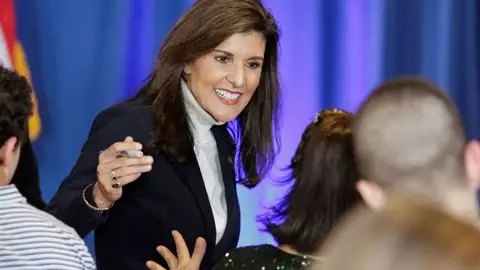 NIKKI HALEY GANA LAS PRIMARIAS REPUBLICANAS EN WASHINGTON Nikki Haley, en un acto electoral