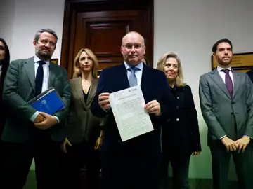 El portavoz del grupo popular en el Congreso, Miguel Tellado (c), posa junto a miembros de su grupo El portavoz del grupo popular en el Congreso, Miguel Tellado (c), posa junto a miembros de su grupo