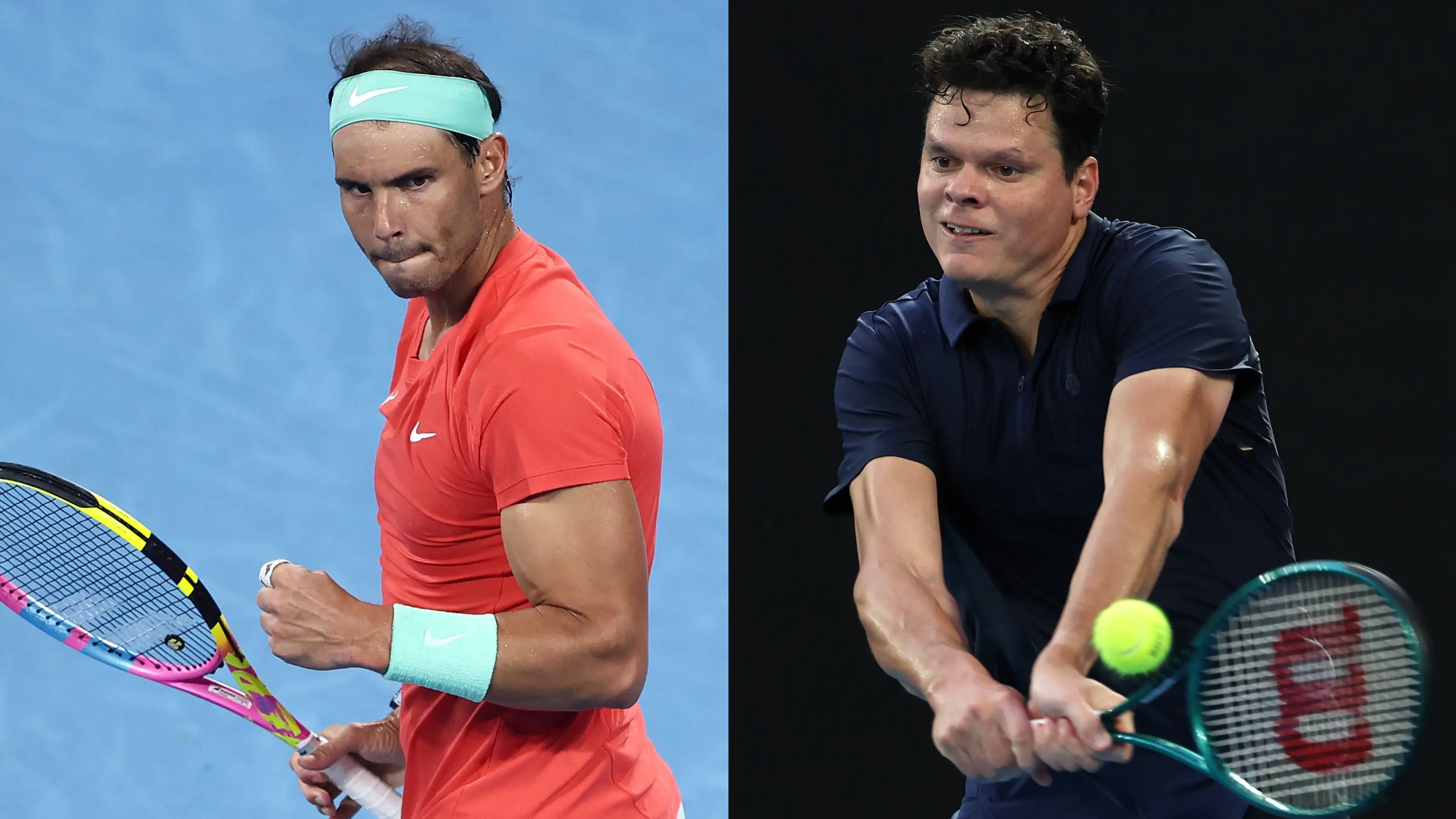 Rafael Nadal y Milos Raonic durante la temporada 2024 de tenis Rafael Nadal y Milos Raonic durante la temporada 2024 de tenis