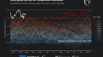 Anomalías diarias de la temperatura media global del aire en superficie