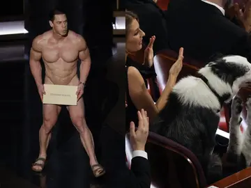 John Cena desnudo (i) y Messi en su asiento (d) John Cena desnudo (i) y Messi en su asiento (d)
