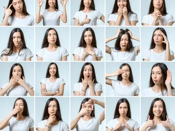 Una mujer con diversas emociones y expresiones Una mujer con diversas emociones y expresiones