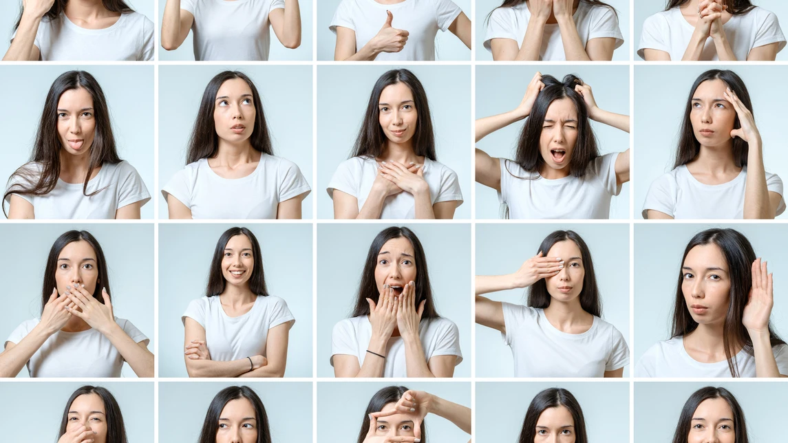 Una mujer con diversas emociones y expresiones Una mujer con diversas emociones y expresiones