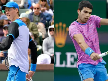 Jannik Sinner y Carlos Alcaraz, en acción en Indian Wells Jannik Sinner y Carlos Alcaraz, en acción en Indian Wells