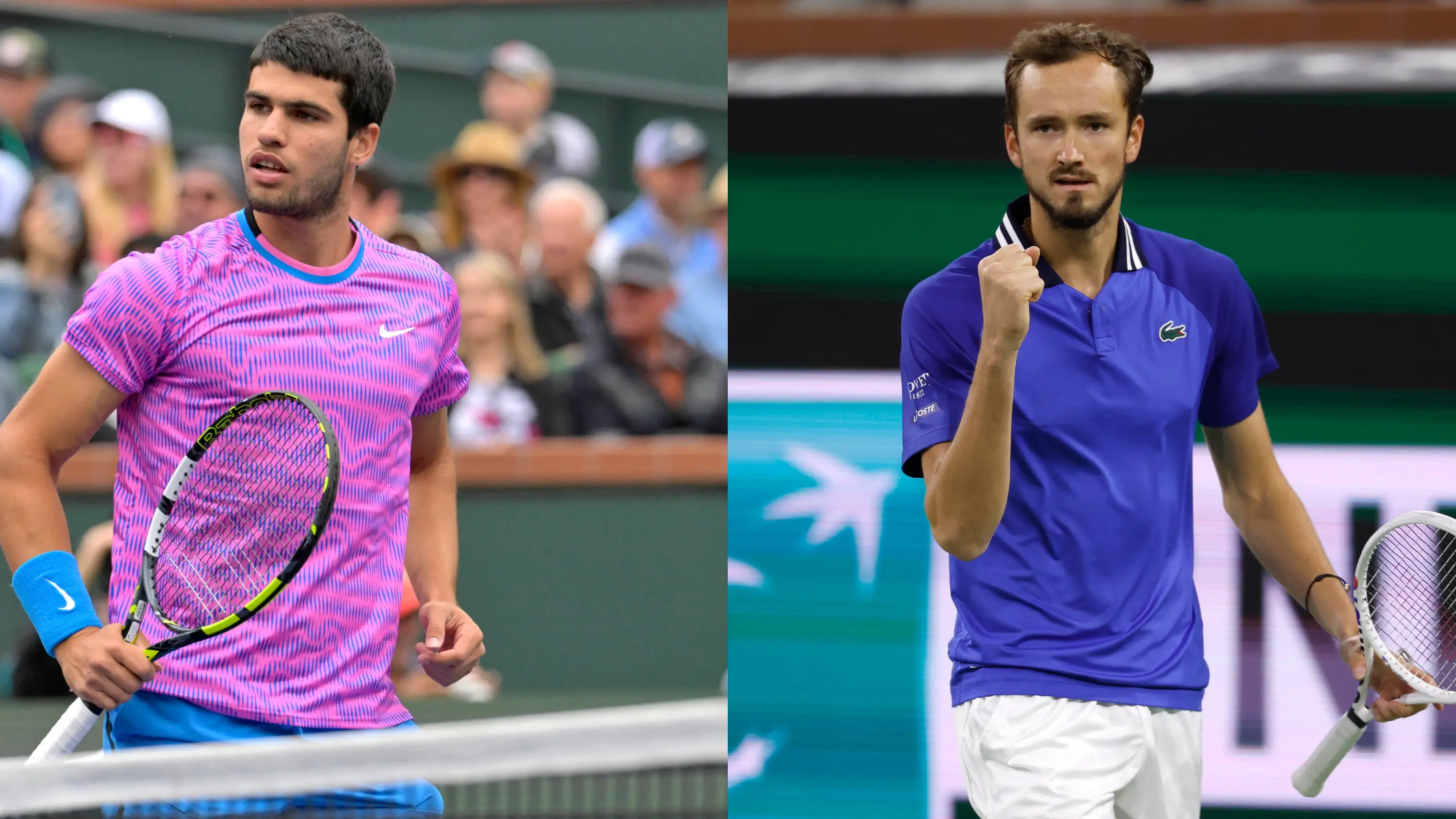 Carlos Alcaraz y Daniil Medvedev, en acci&oacute;n en Indian Wells