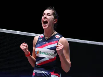 Carolina Marín, celebra un punto en el All England Carolina Marín, celebra un punto en el All England