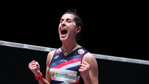 Carolina Marín, celebra un punto en el All England Carolina Marín, celebra un punto en el All England