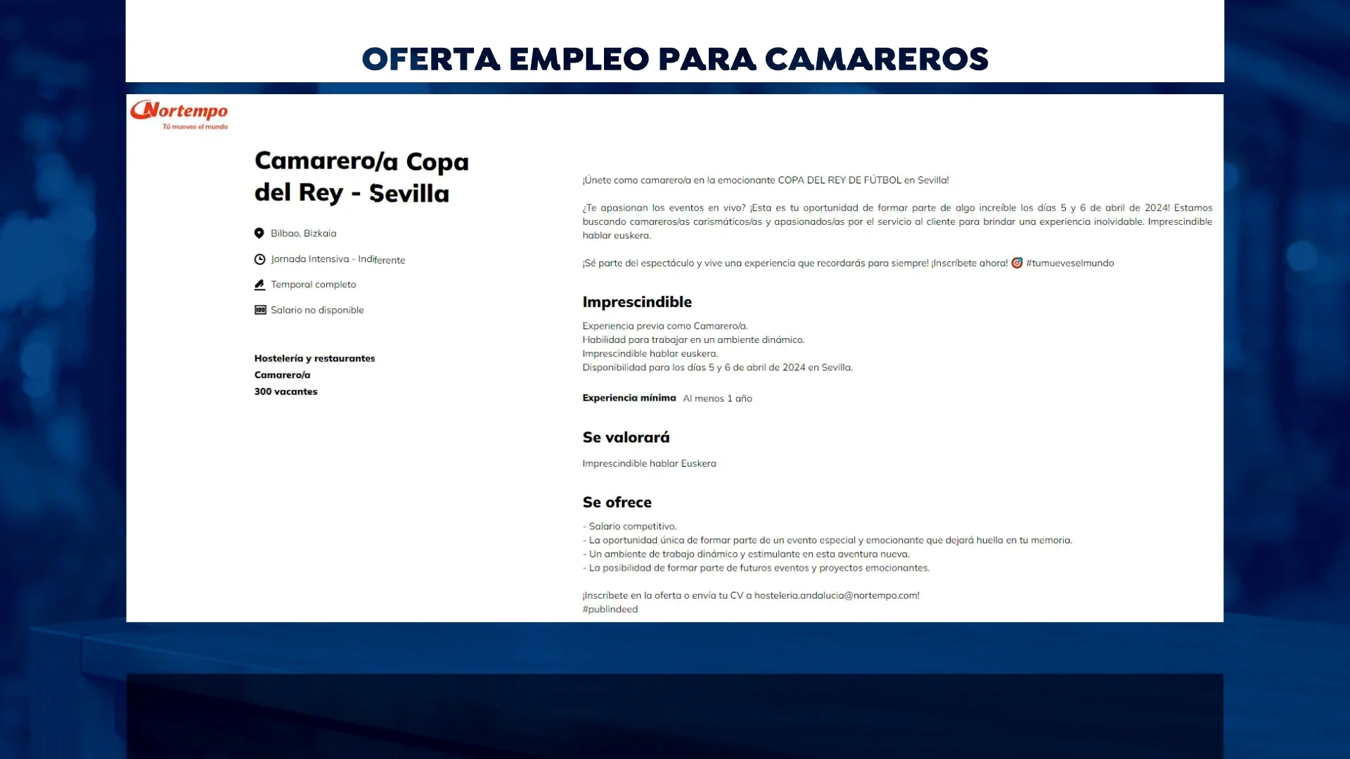 Oferta de empleo para los camareros de la final de la Copa del Rey 