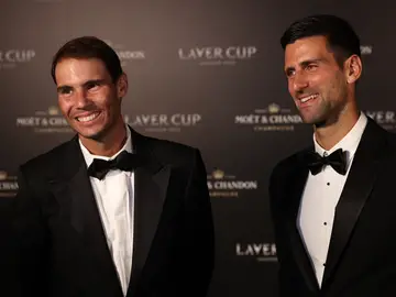 Rafa Nadal y Novak Djokovic durante la Laver Cup 2022 Rafa Nadal y Novak Djokovic durante la Laver Cup 2022
