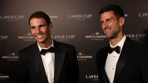 Rafa Nadal y Novak Djokovic durante la Laver Cup 2022 Rafa Nadal y Novak Djokovic durante la Laver Cup 2022