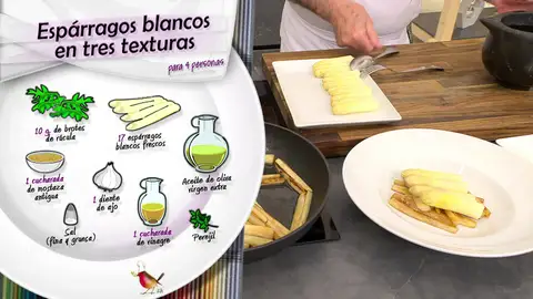 Ingredientes Espárragos blancos en tres texturas Ingredientes Espárragos blancos en tres texturas
